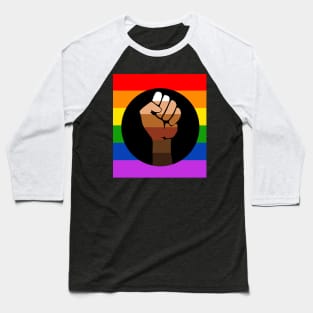 QPOC Pride Flag - Black Fist Baseball T-Shirt